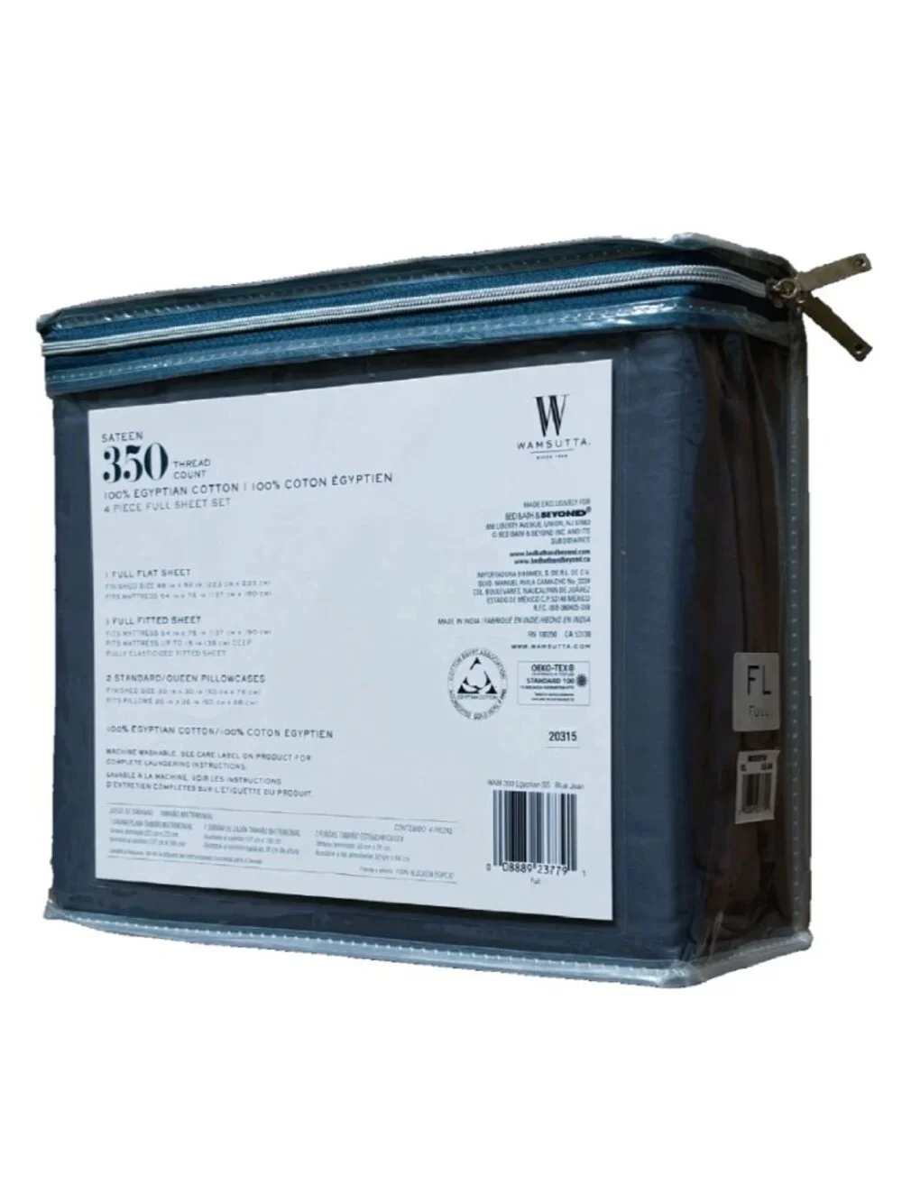 new BLUE JEAN Wamsutta 350 Thread Count Egyptian Cotton Sateen FULL Sheet Set